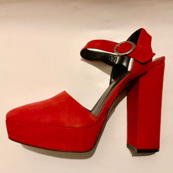 CHARLES DAVID Roan Red Suede Platform Block Heel Ankle Strap Sandals 41 - Picture 14 of 16